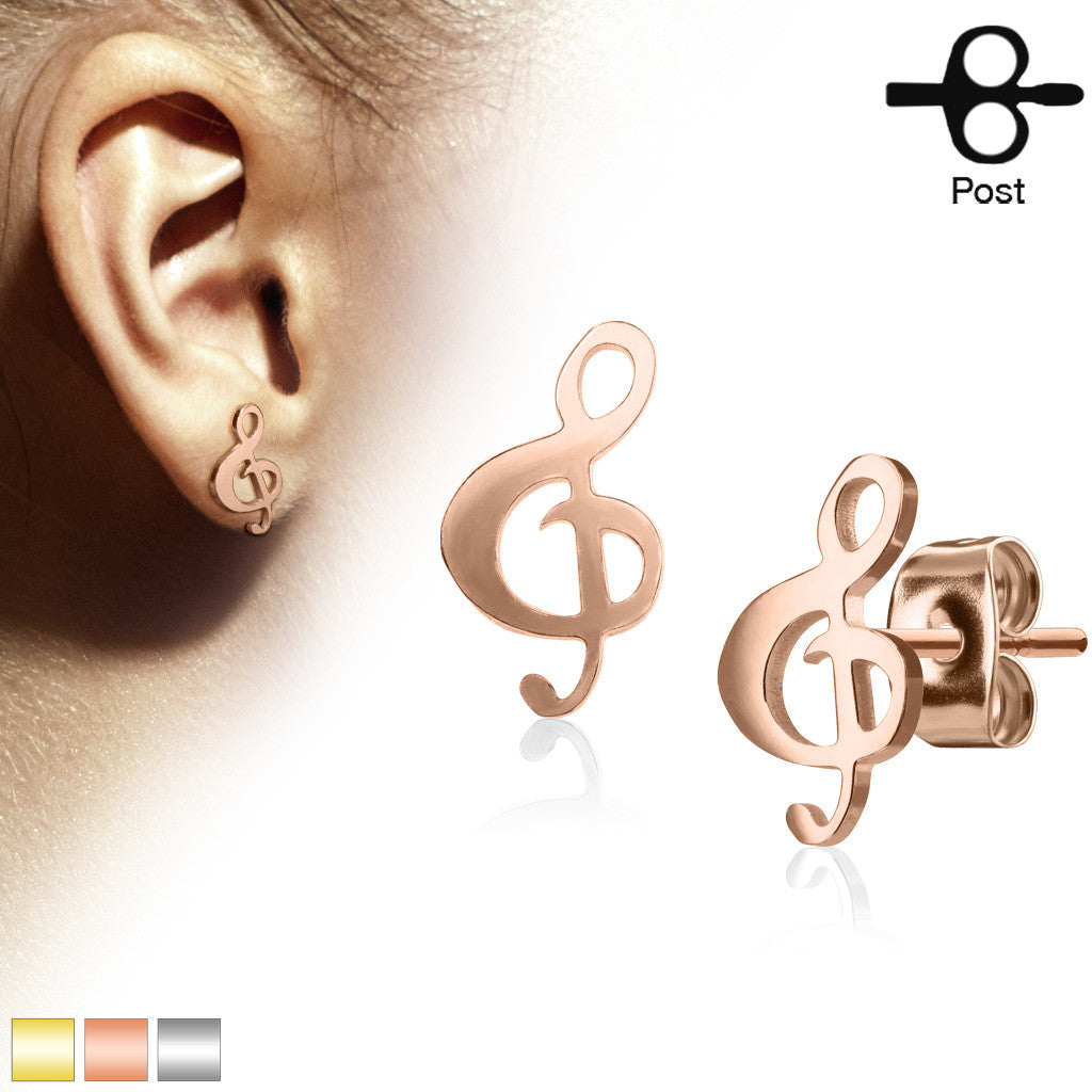 MJ-SE3302 Pair of Hand Polished Music Clef 316L Stainless Steel Earring Studs