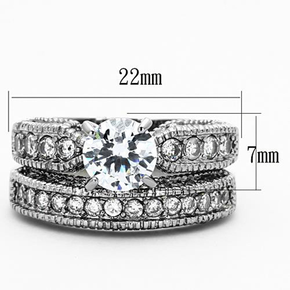 ST1318-ARCJTI486 His & Her 3pc Stainless Steel 3.15 Ct Cz Bridal Set & Mens Titanium Wedding Band